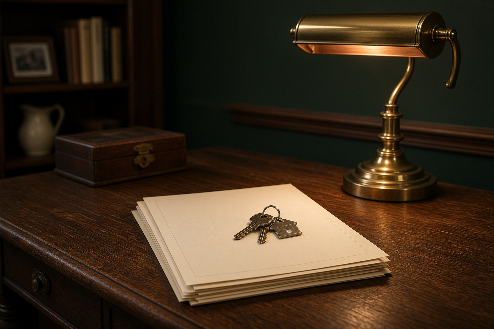 House keys on closing papers at an office table